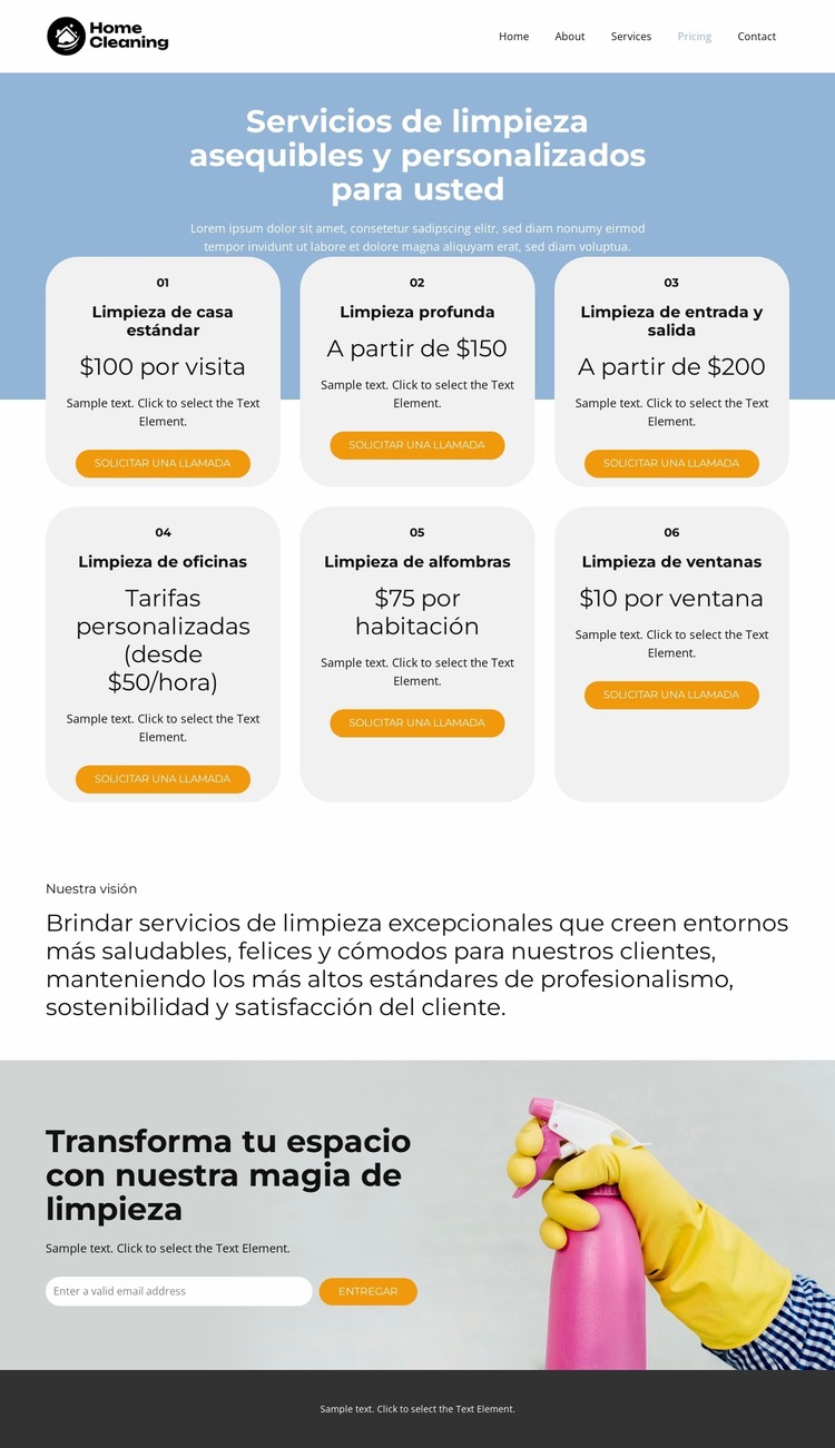 Precios de servicios de limpieza Plantilla Joomla