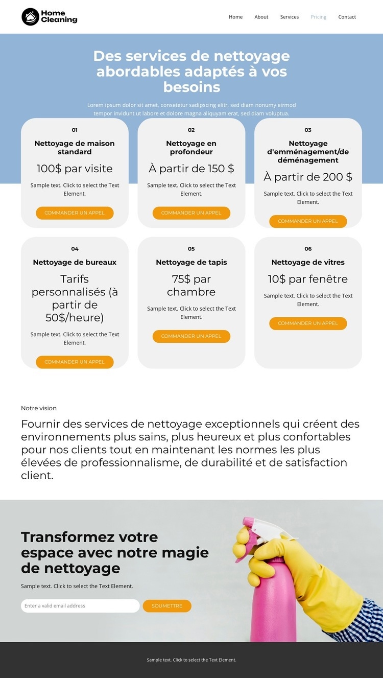 Tarifs des services de nettoyage Modèles de constructeur de sites Web