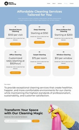 Cleaning Services Pricing - Simple Homepage Design