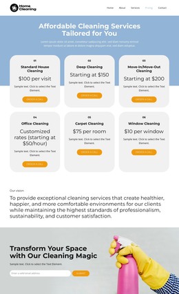 HTML Page Design For Cleaning Services Pricing