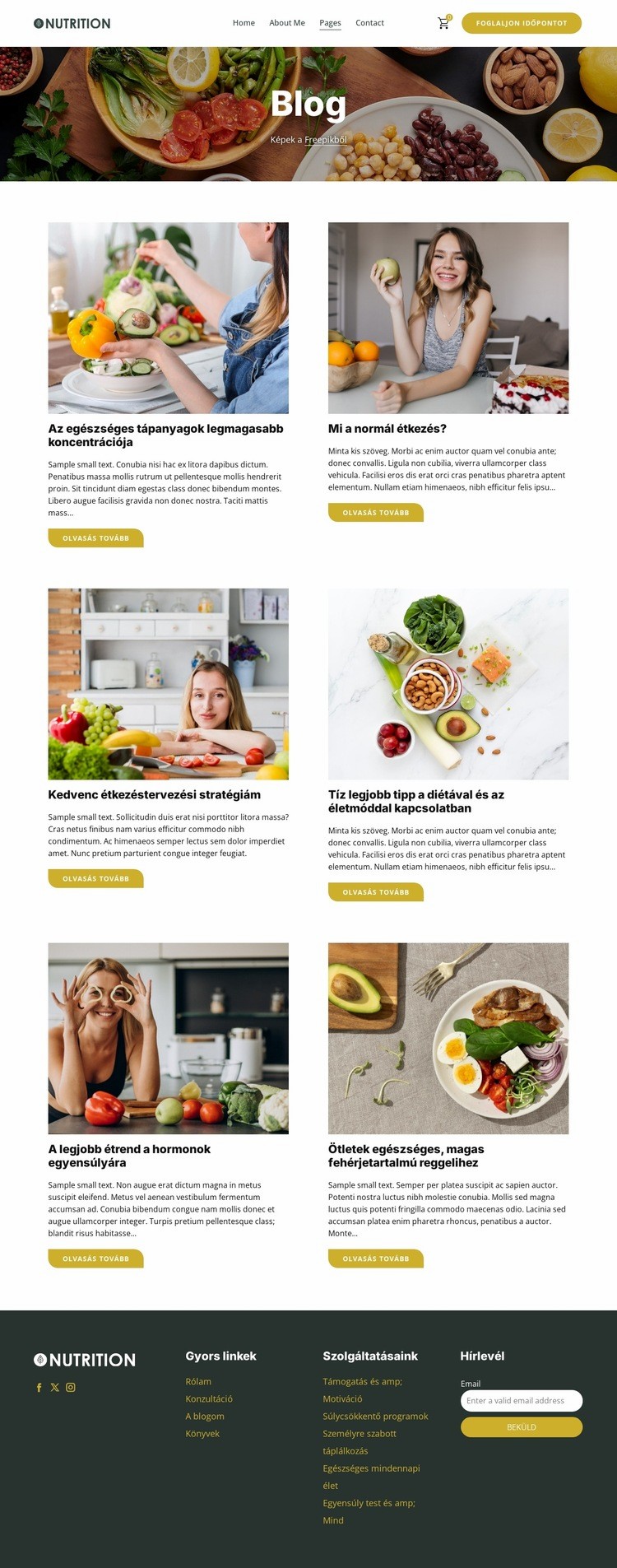 Táplálkozási blog Weboldal sablon