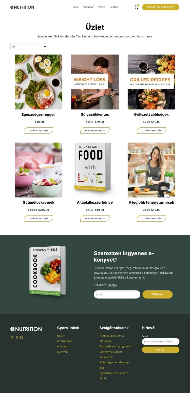 Táplálkozási bolt Weboldal tervezés