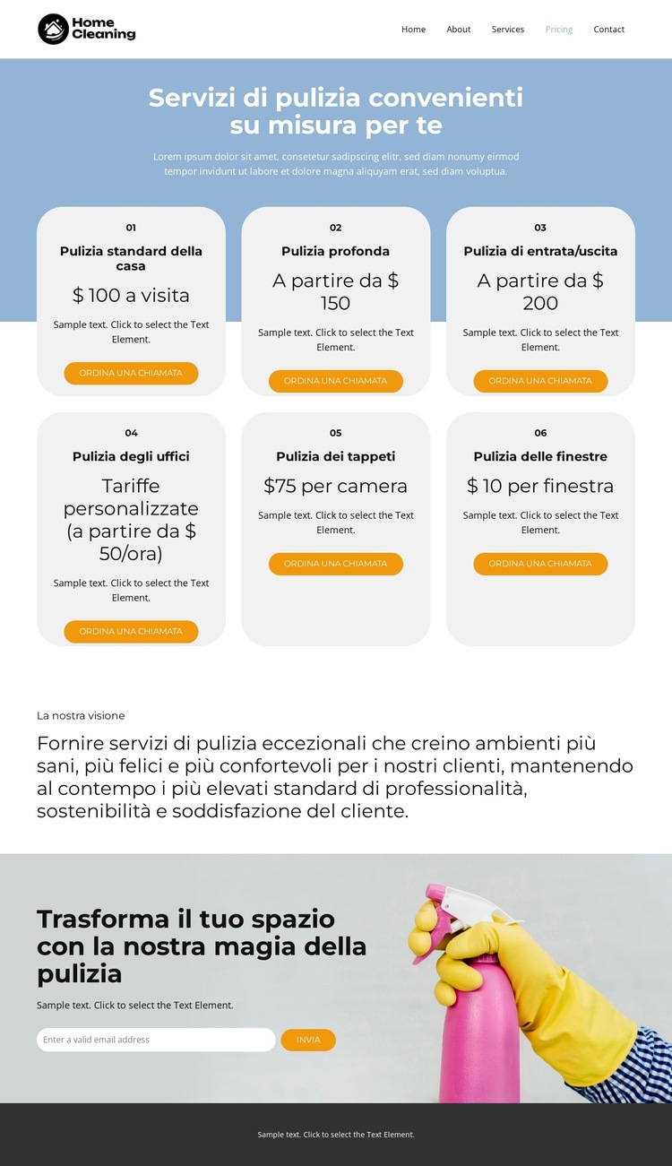 Prezzi dei servizi di pulizia Modello di sito Web