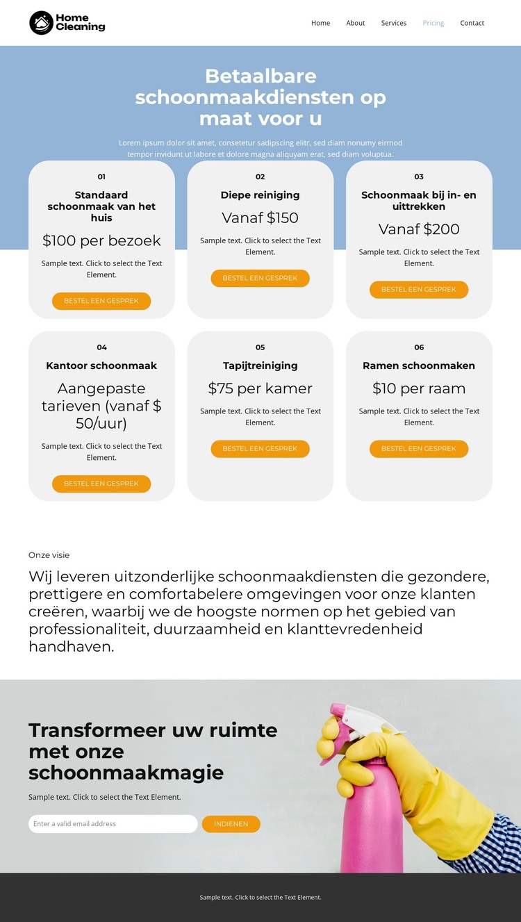 Prijzen voor schoonmaakdiensten HTML-sjabloon