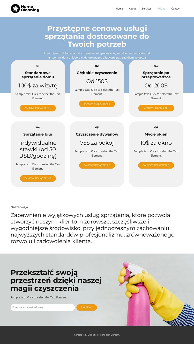 Cennik usług sprzątania Motyw WordPress