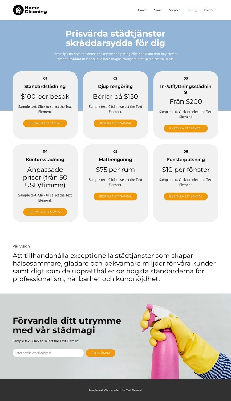 Priser för städtjänster HTML-mall