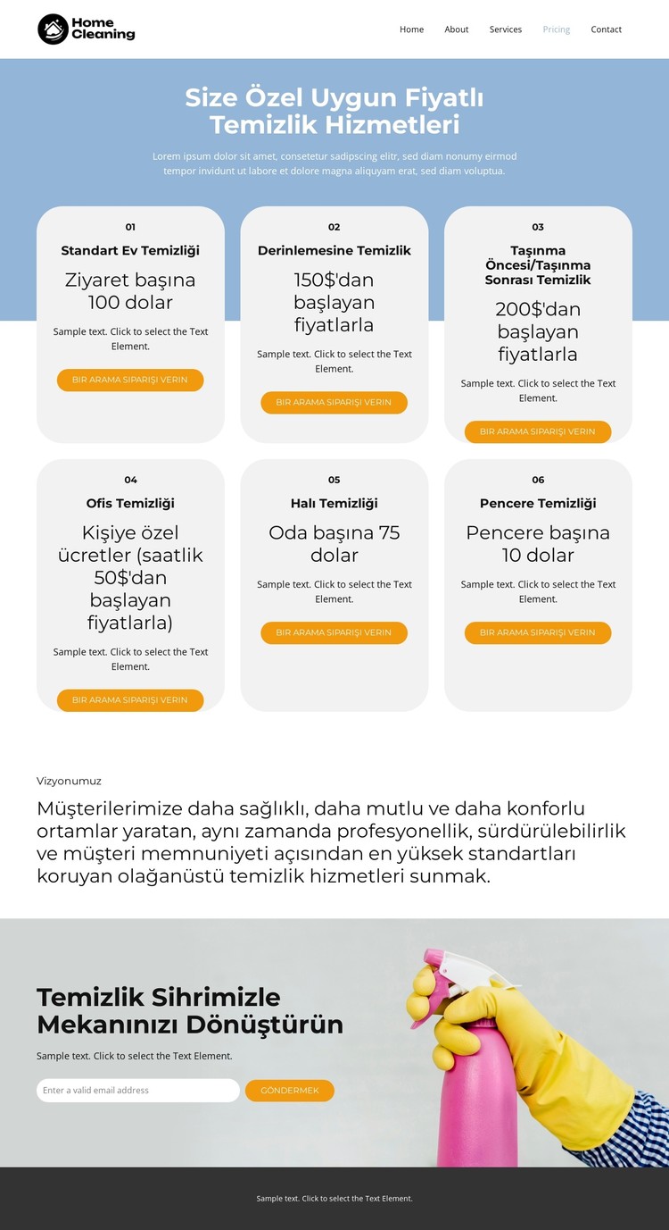 Temizlik Hizmetleri Fiyatlandırması CSS Şablonu