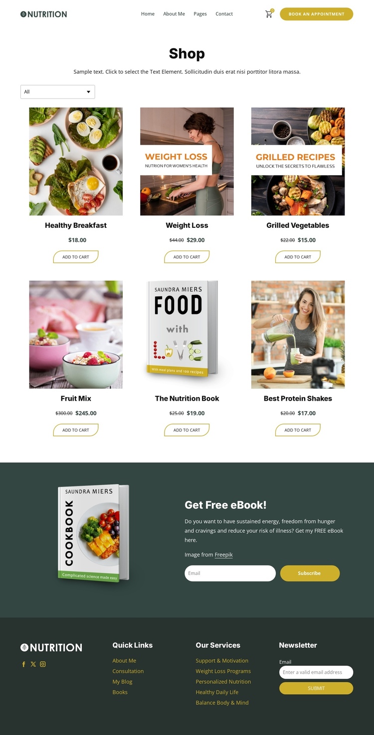 Nutrition shop Website Builder Software