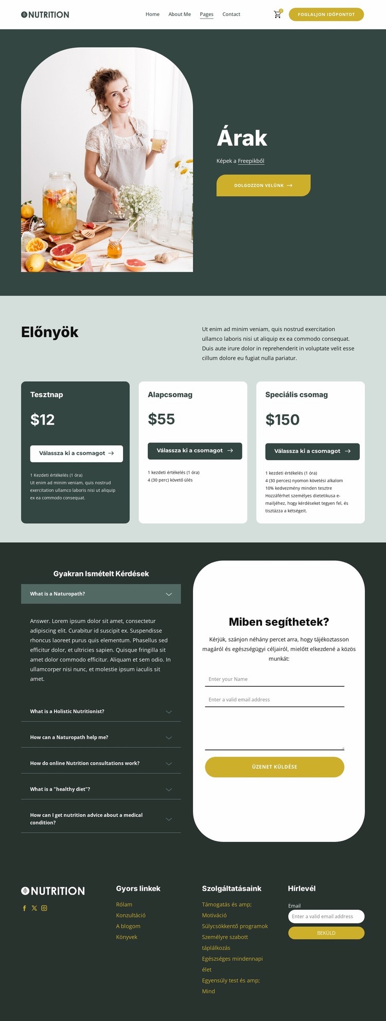 Táplálkozási árlista Weboldal tervezés