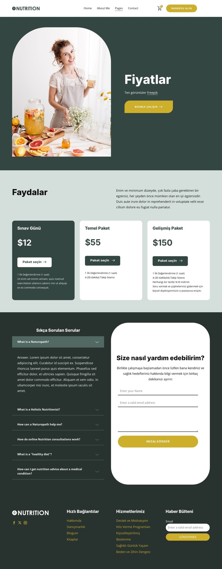 Beslenme fiyat listesi HTML Şablonu