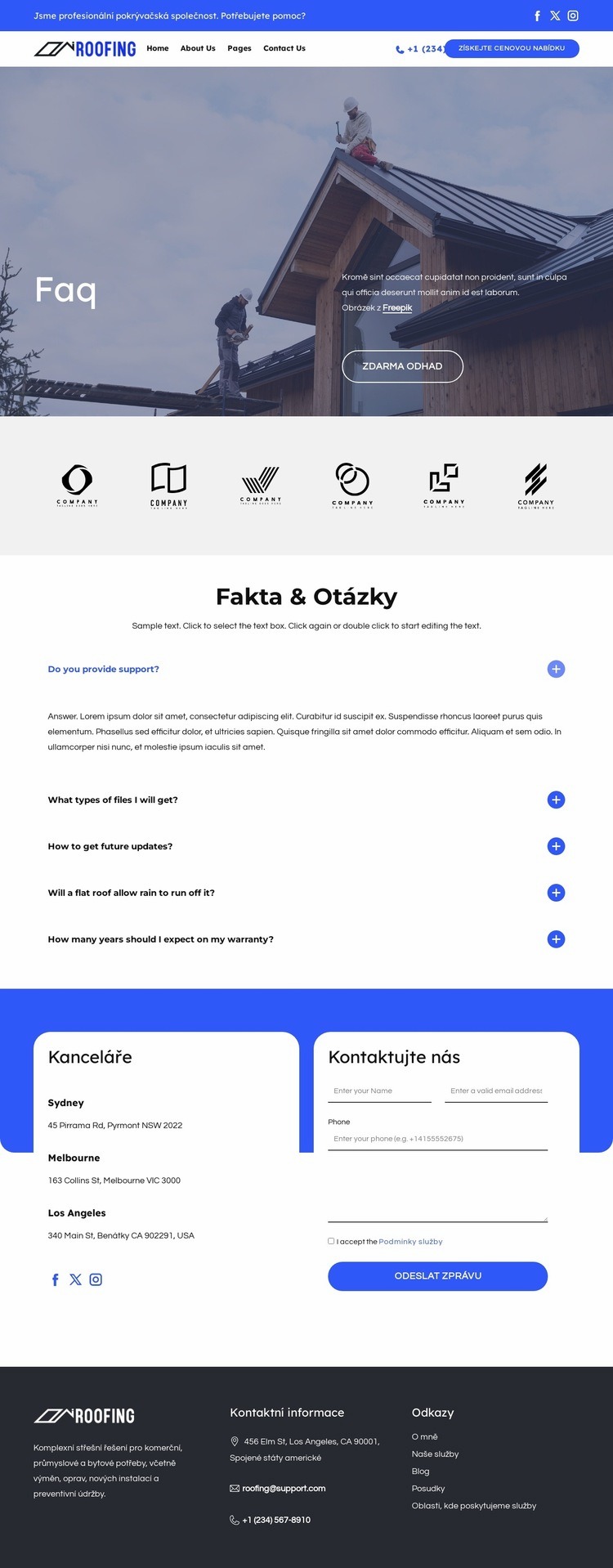 Komerční průmyslové zastřešení Šablona webové stránky