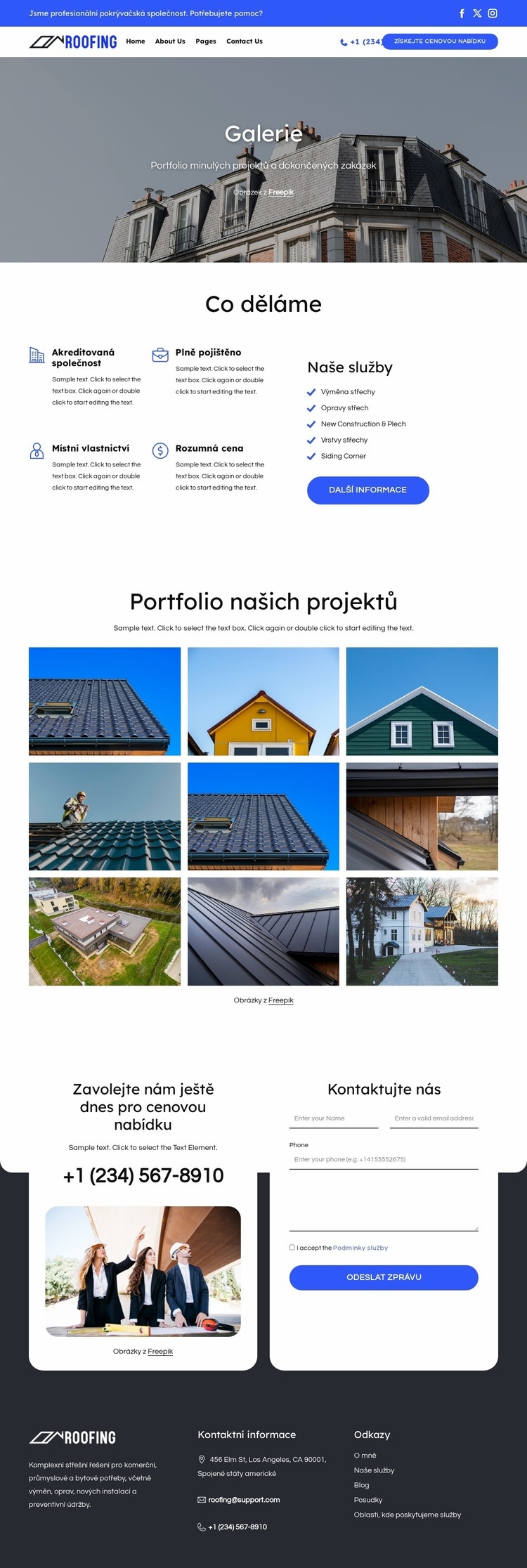 Portfolio a projekty zastřešení Šablona webové stránky