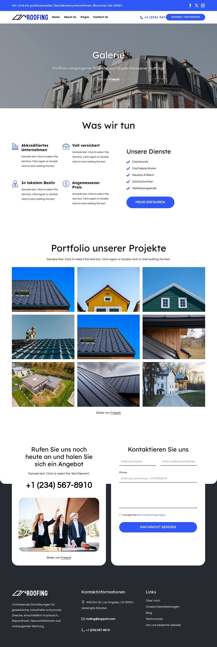 Dachdeckerportfolio und Projekte Website-Vorlage