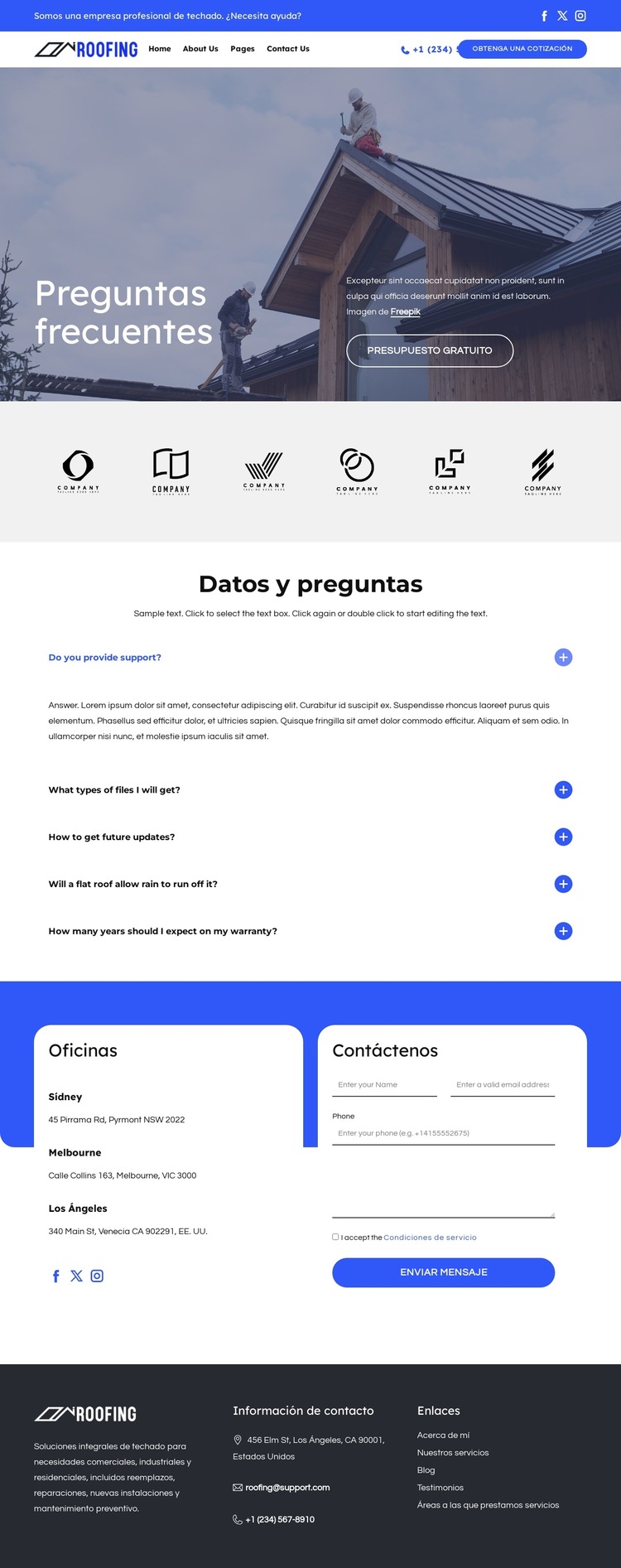 Techado industrial comercial Plantilla de sitio web