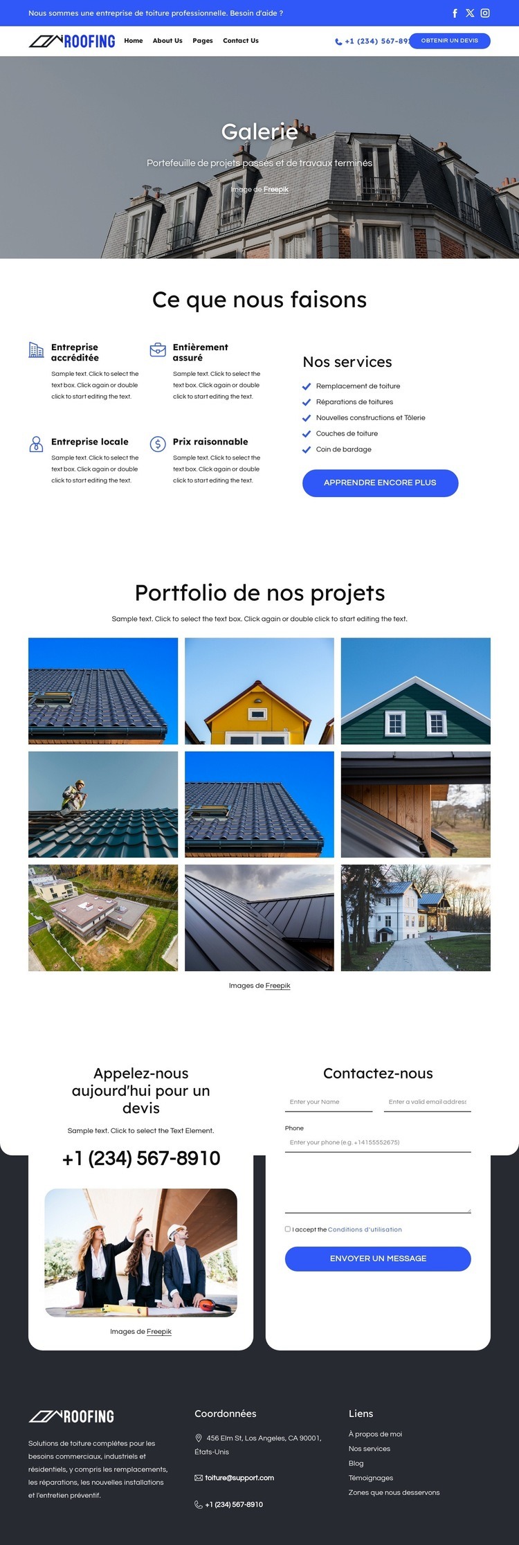 Portfolio et projets de toiture Maquette de site Web