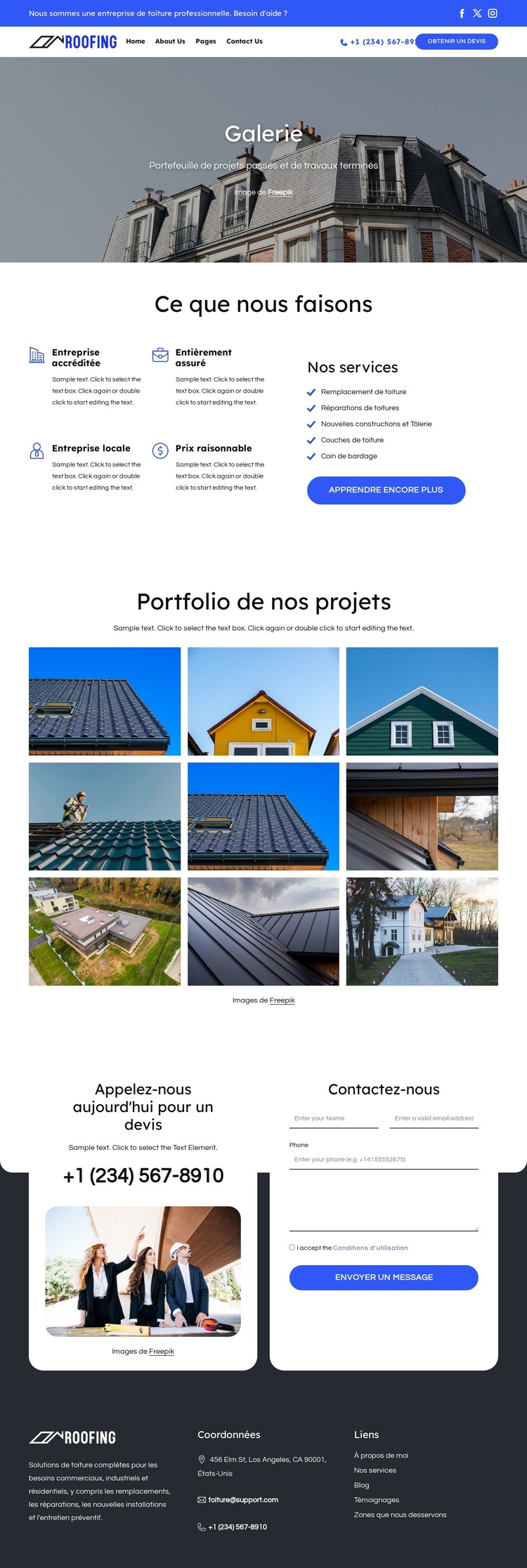 Portfolio et projets de toiture Modèle de site Web