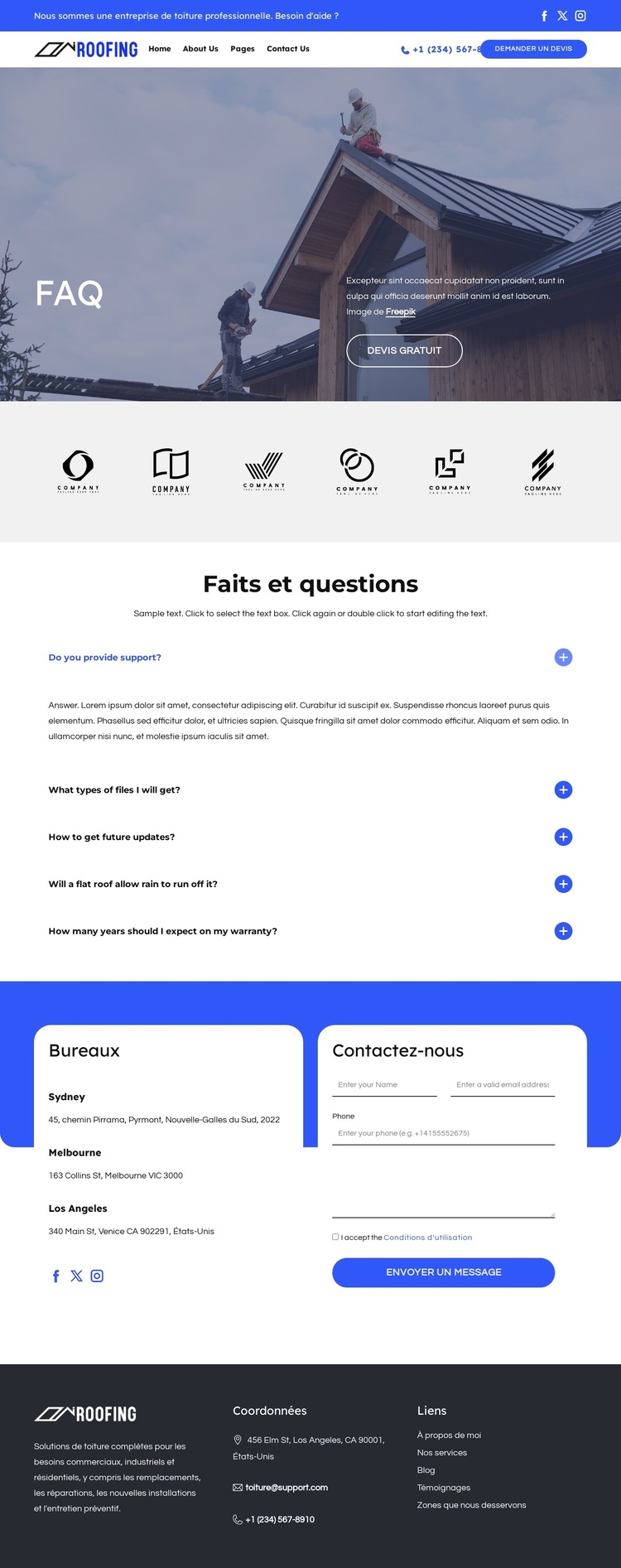 Toiture commerciale et industrielle Thème WordPress