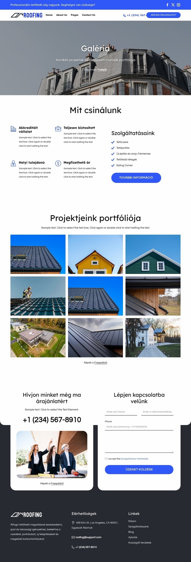 Tetőfedő portfólió és projektek Weboldal tervezés