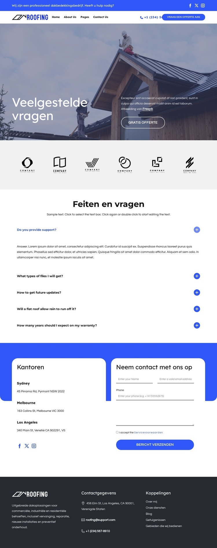 Commerciële industriële dakbedekking Website sjabloon
