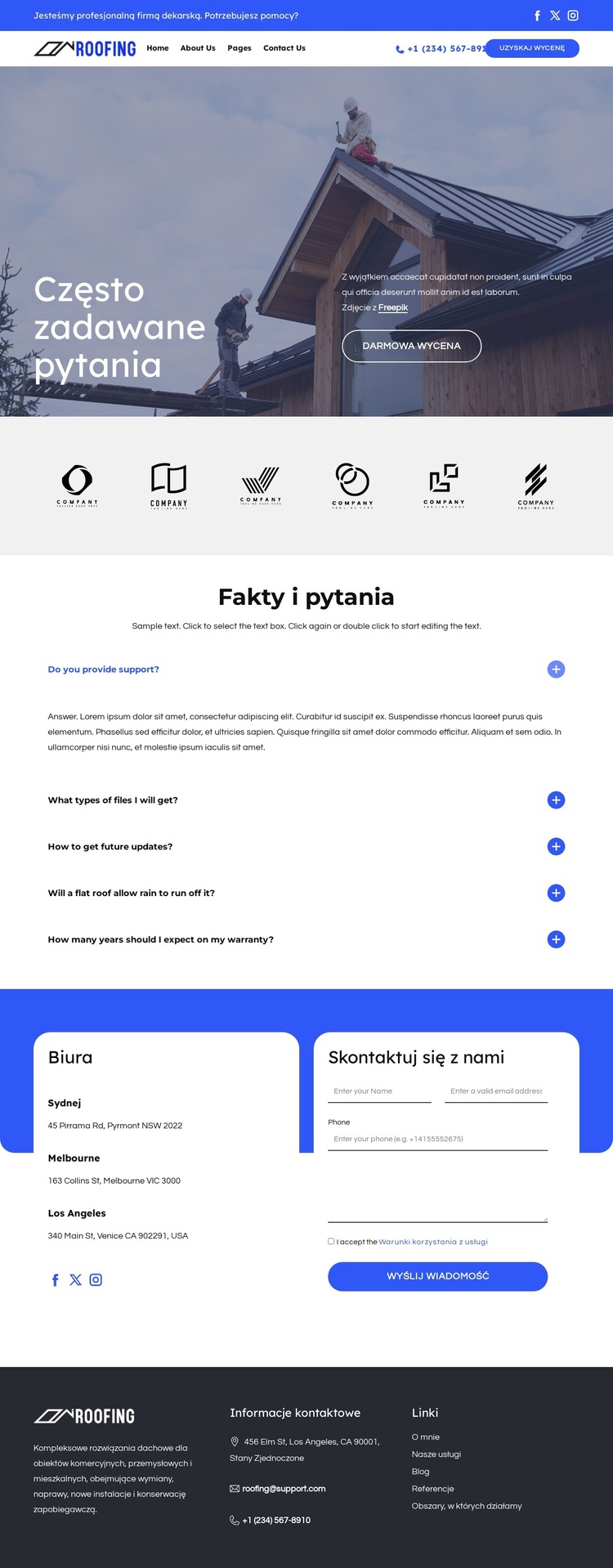 Dachy przemysłowe i komercyjne Szablon witryny sieci Web