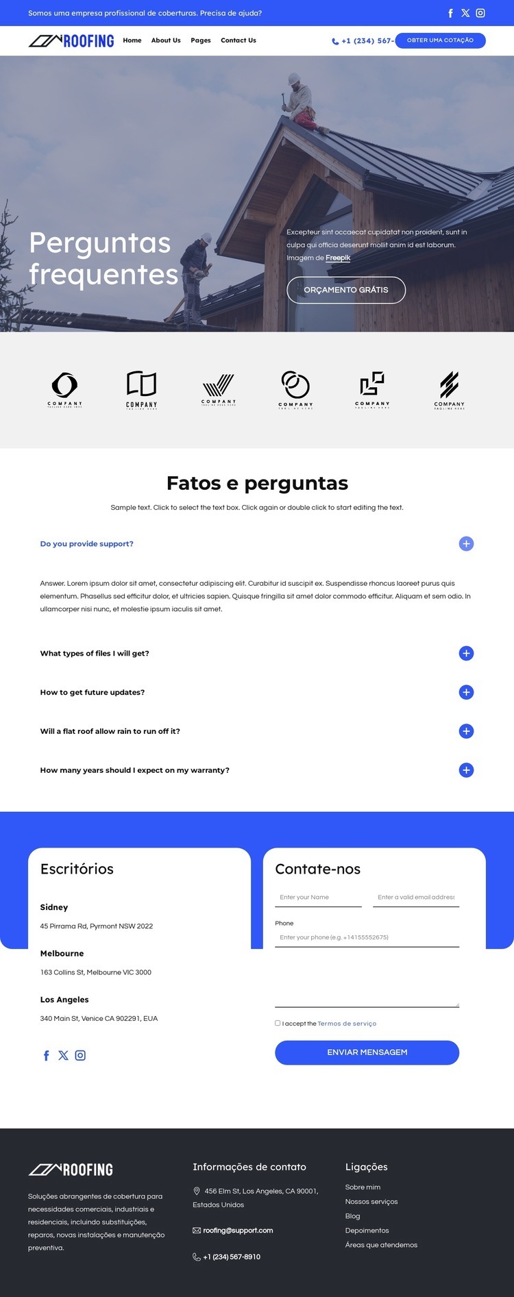 Coberturas industriais comerciais Landing Page