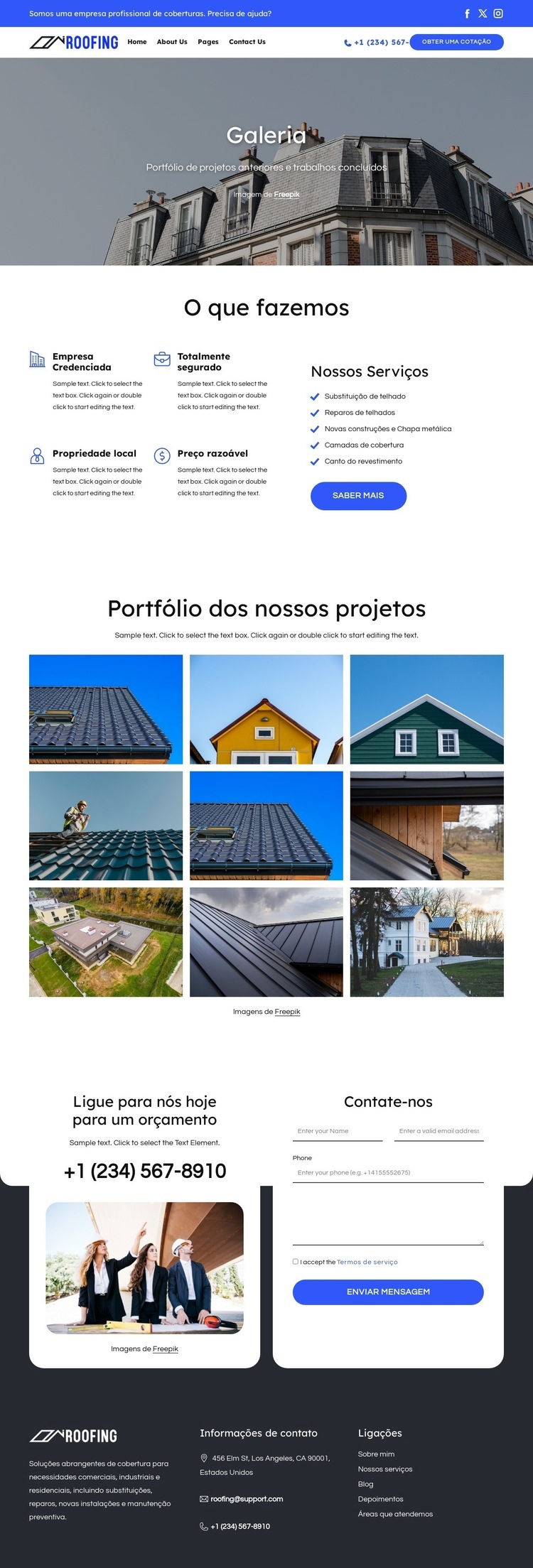 Portfólio e projetos de coberturas Landing Page