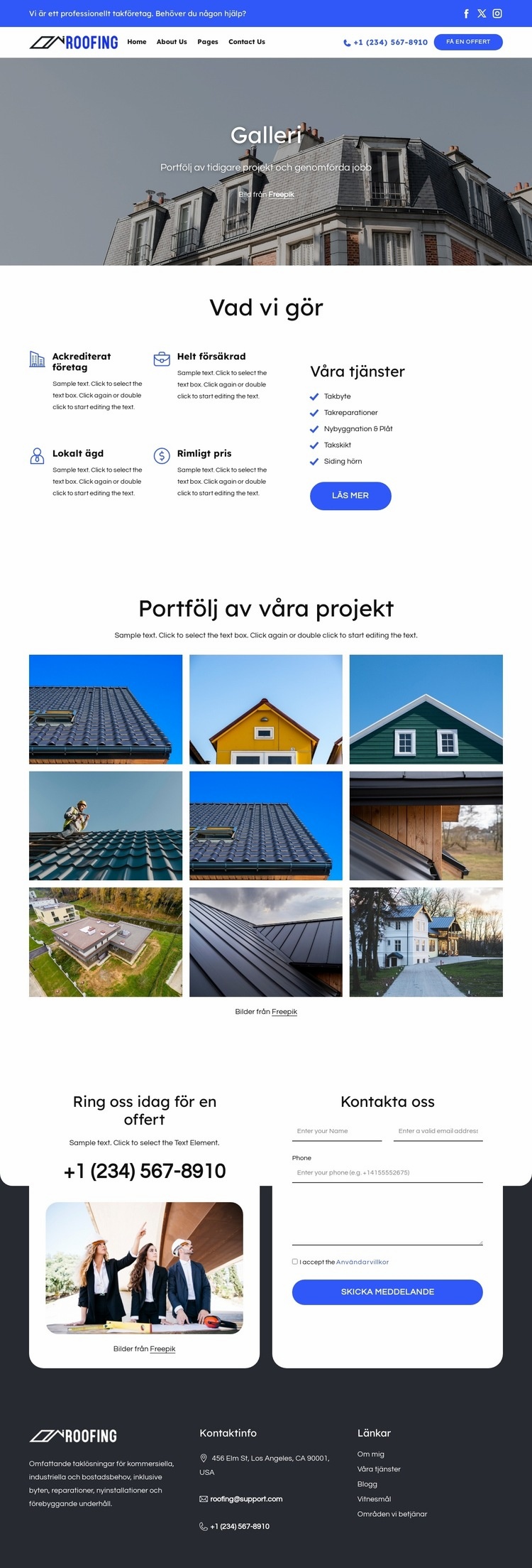 Takportfölj och projekt Webbplats mall