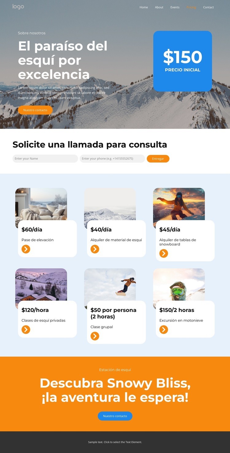 Precios de las estaciones de esquí Plantilla HTML5