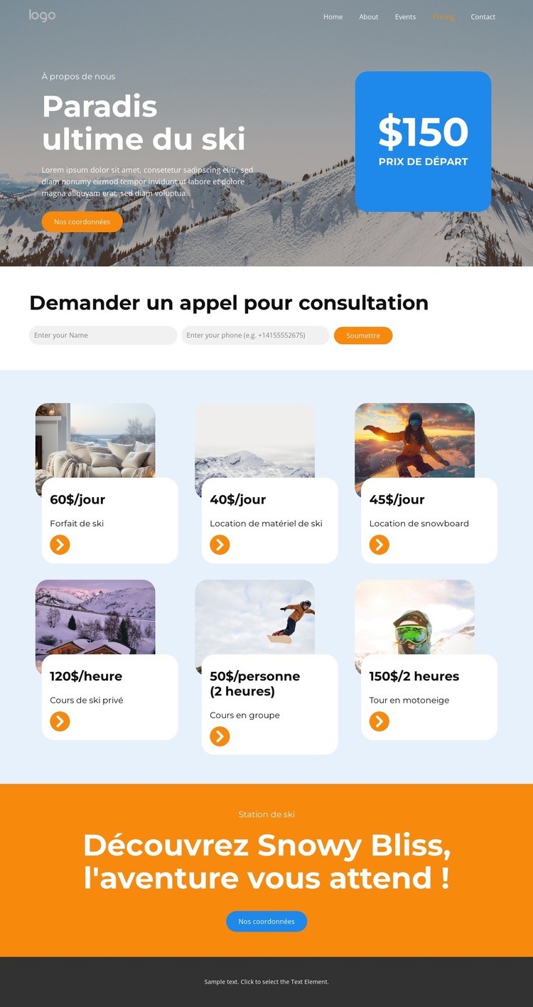 Tarifs des stations de ski Modèle