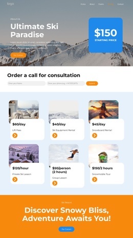 Ski Resort Pricing - Custom Homepage Design