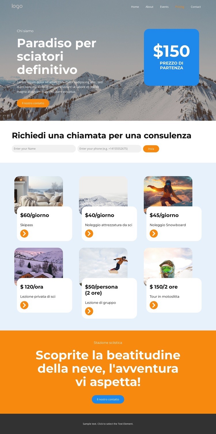 Prezzi delle stazioni sciistiche Modello HTML5