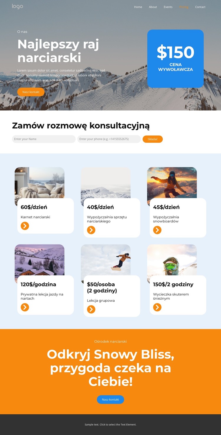 Cennik ośrodków narciarskich Szablon HTML