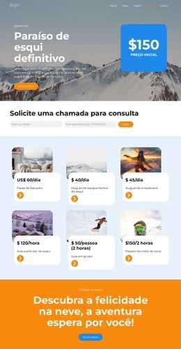 Preços de estações de esqui Landing Pages