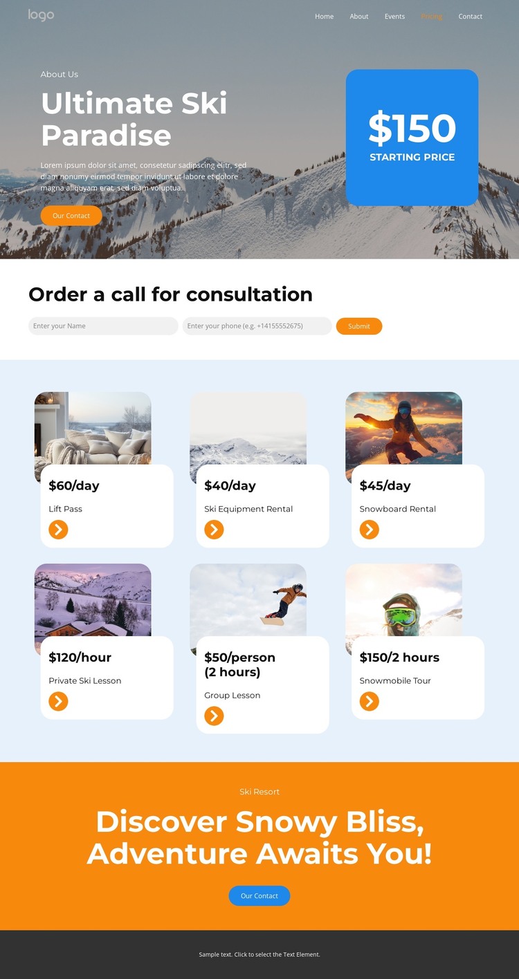 Ski Resort Pricing WordPress Theme