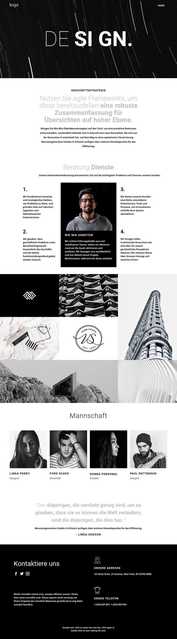 Design und kreative Kunst Website Builder-Vorlagen