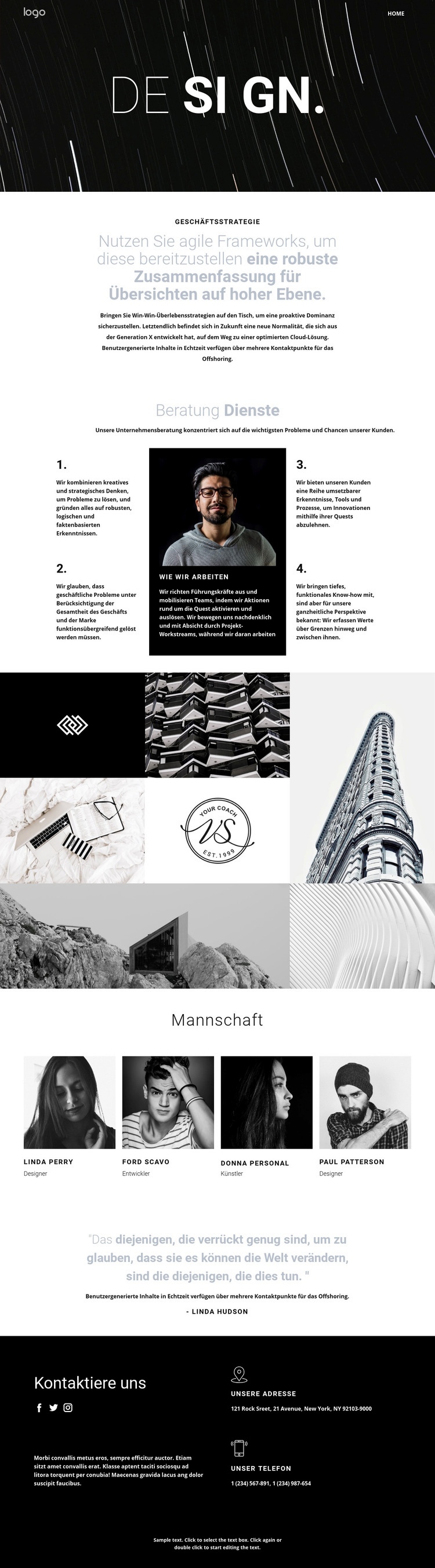 Design und kreative Kunst Landing Page