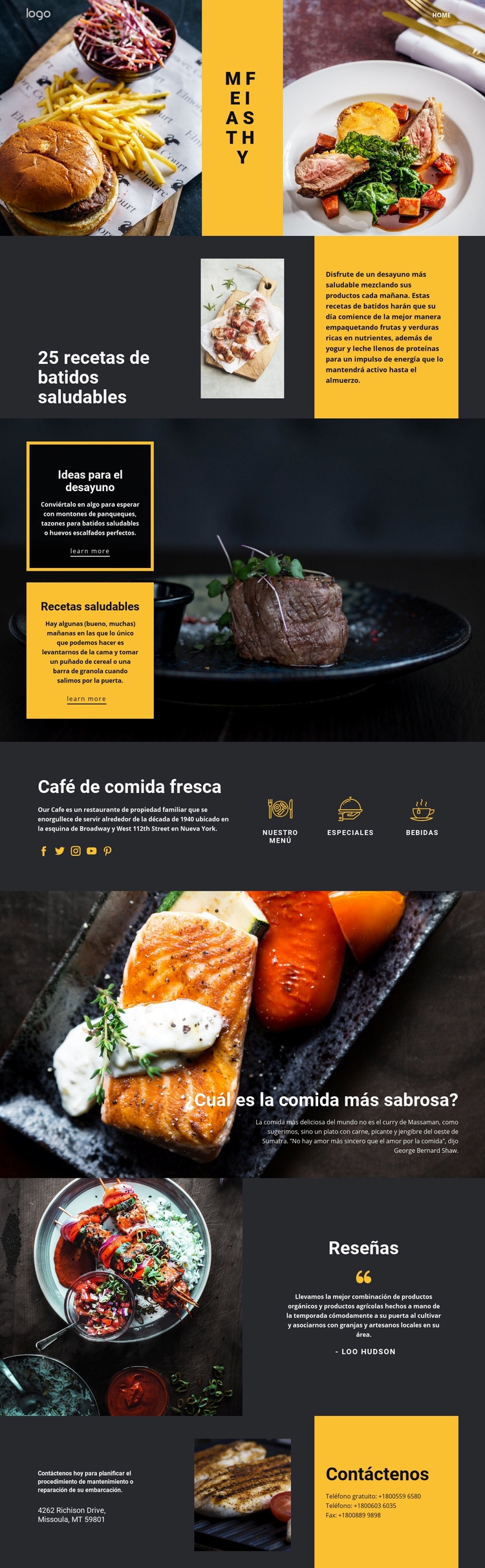 Buenas recetas para una buena comida Creador de sitios web HTML