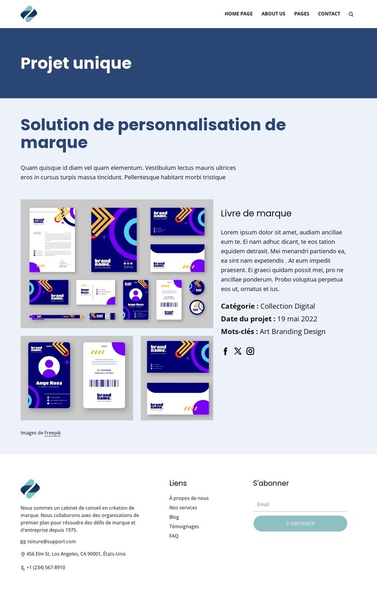 Solution de personnalisation de marque Modèle d'une page