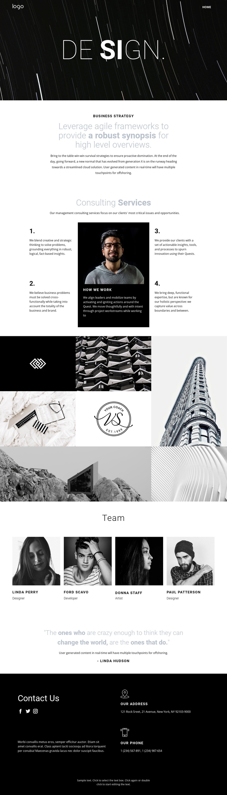 Design and creative art  One Page Template