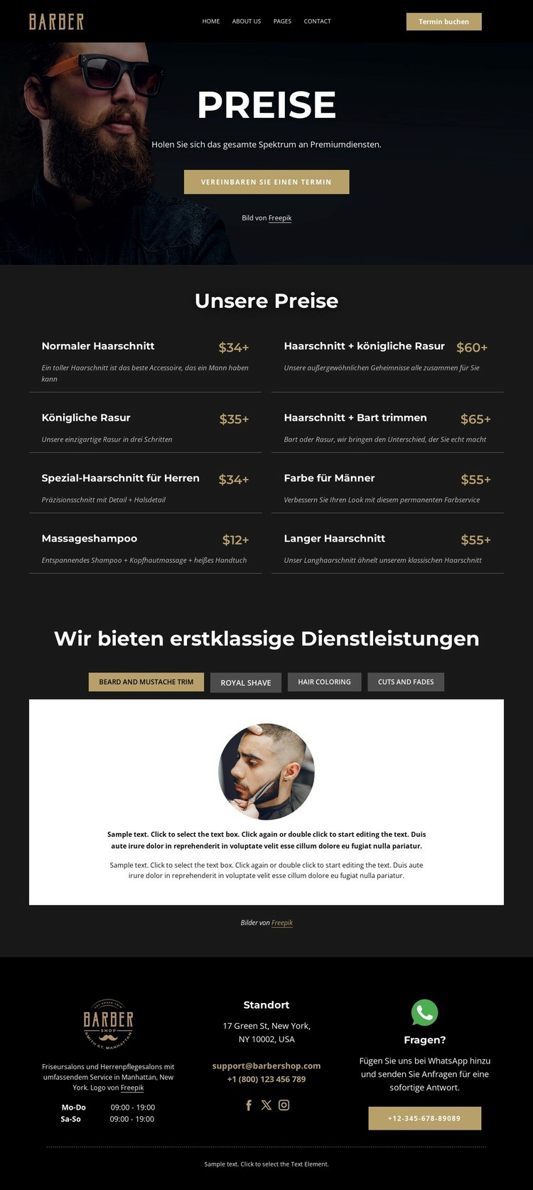 Preisliste für Friseursalons Website design