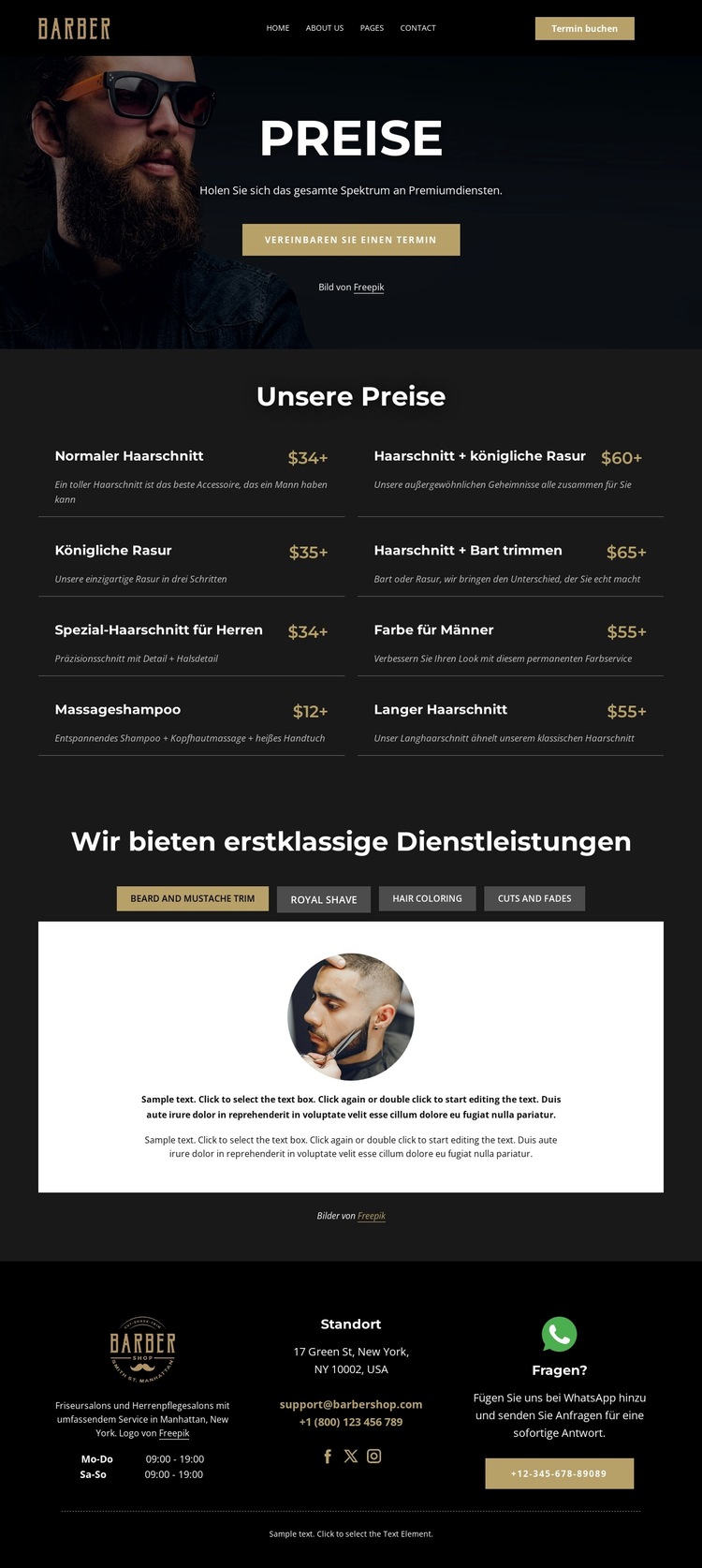 Preisliste für Friseursalons Website-Vorlage
