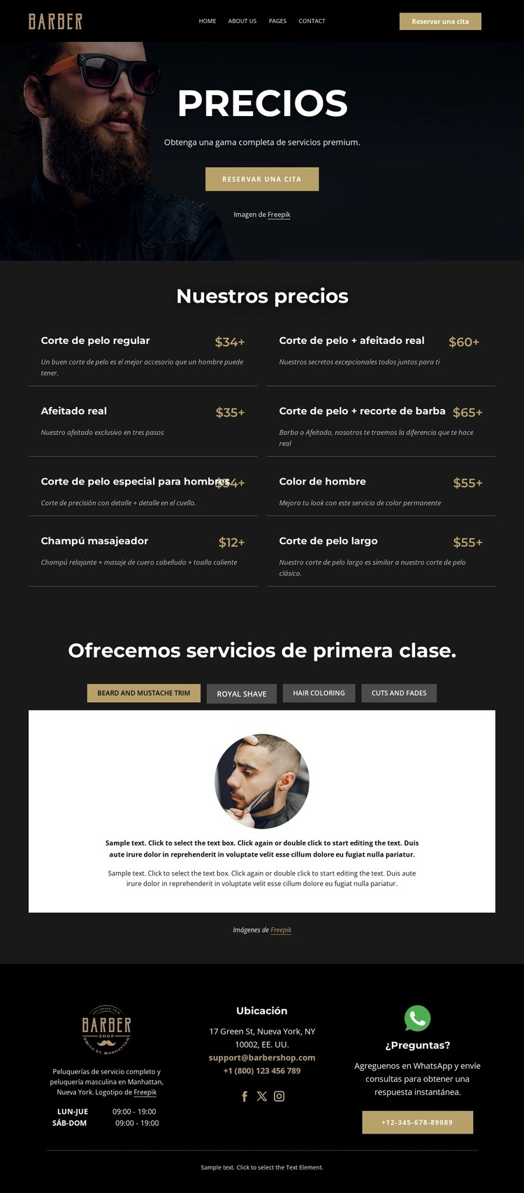 Lista de precios de peluquería Diseño de páginas web