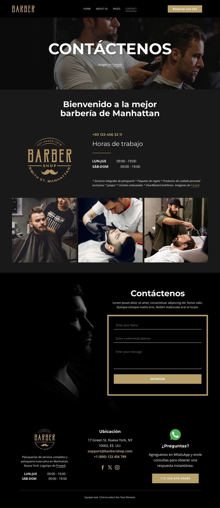 Contacta con nuestro equipo de barberos Maqueta de sitio web