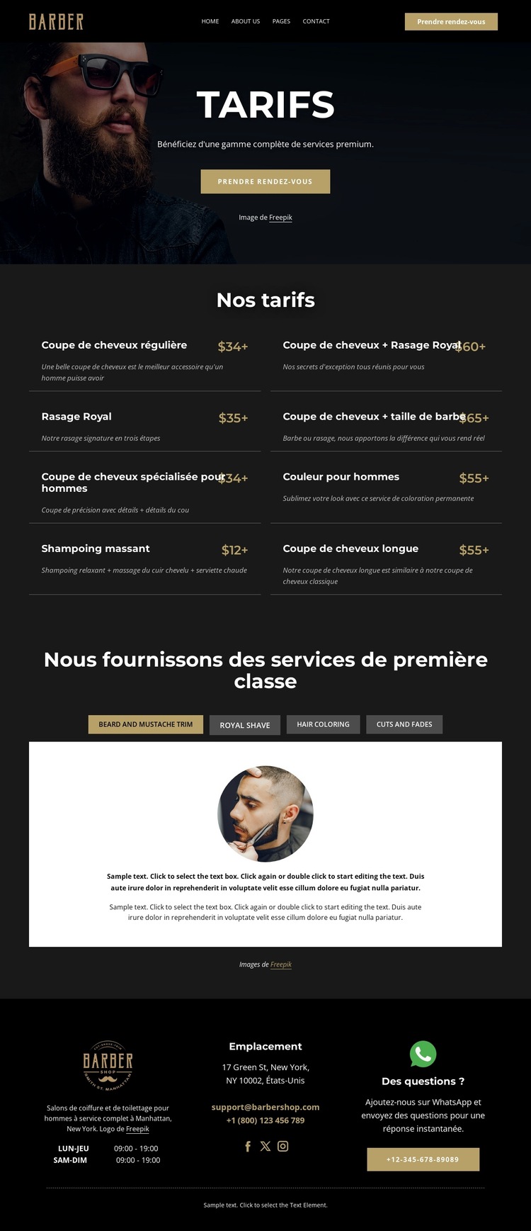 Liste de prix des salons de coiffure Modèle de site Web