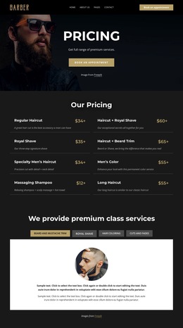 HTML5 Theme For Barber Shop Price List