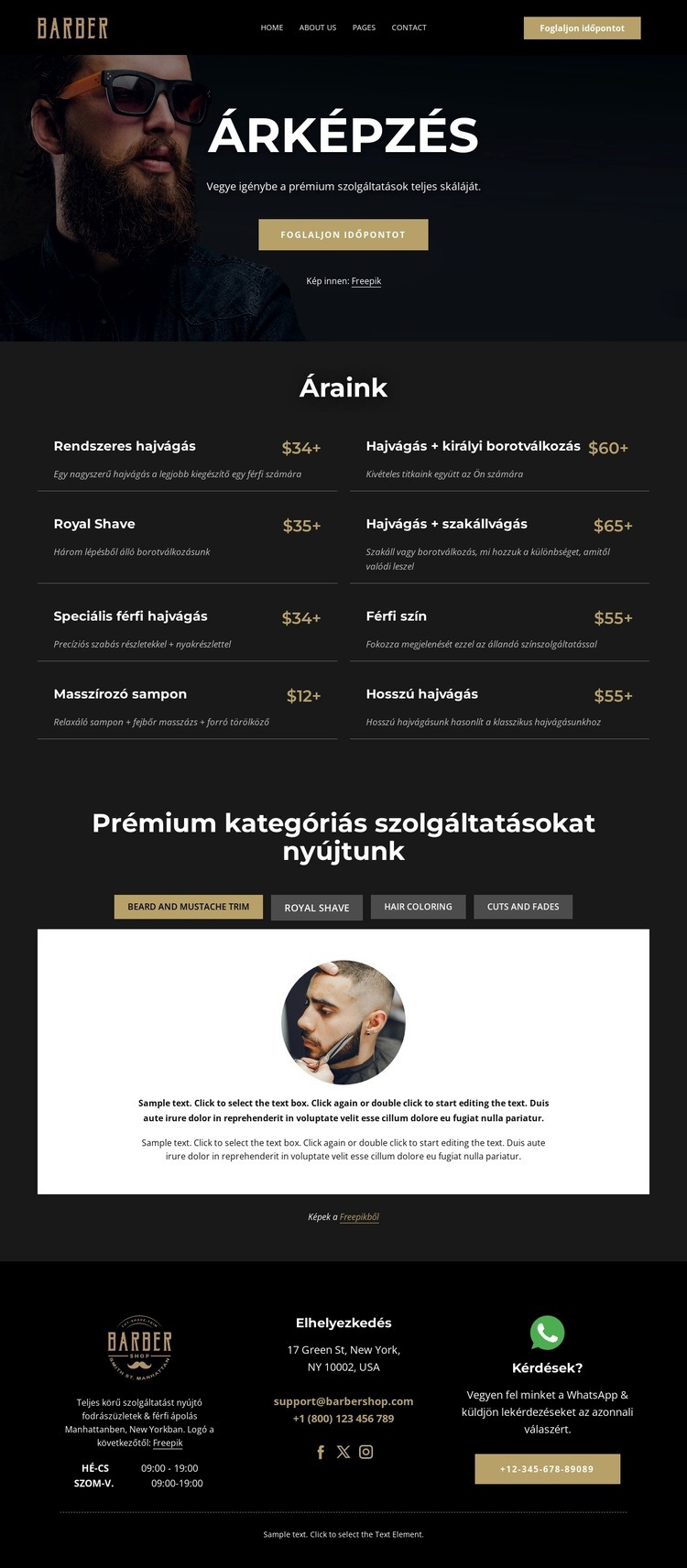 Fodrászat árlista HTML Sablon