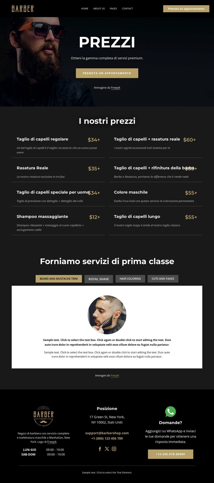 Listino prezzi barbiere Modello di sito Web