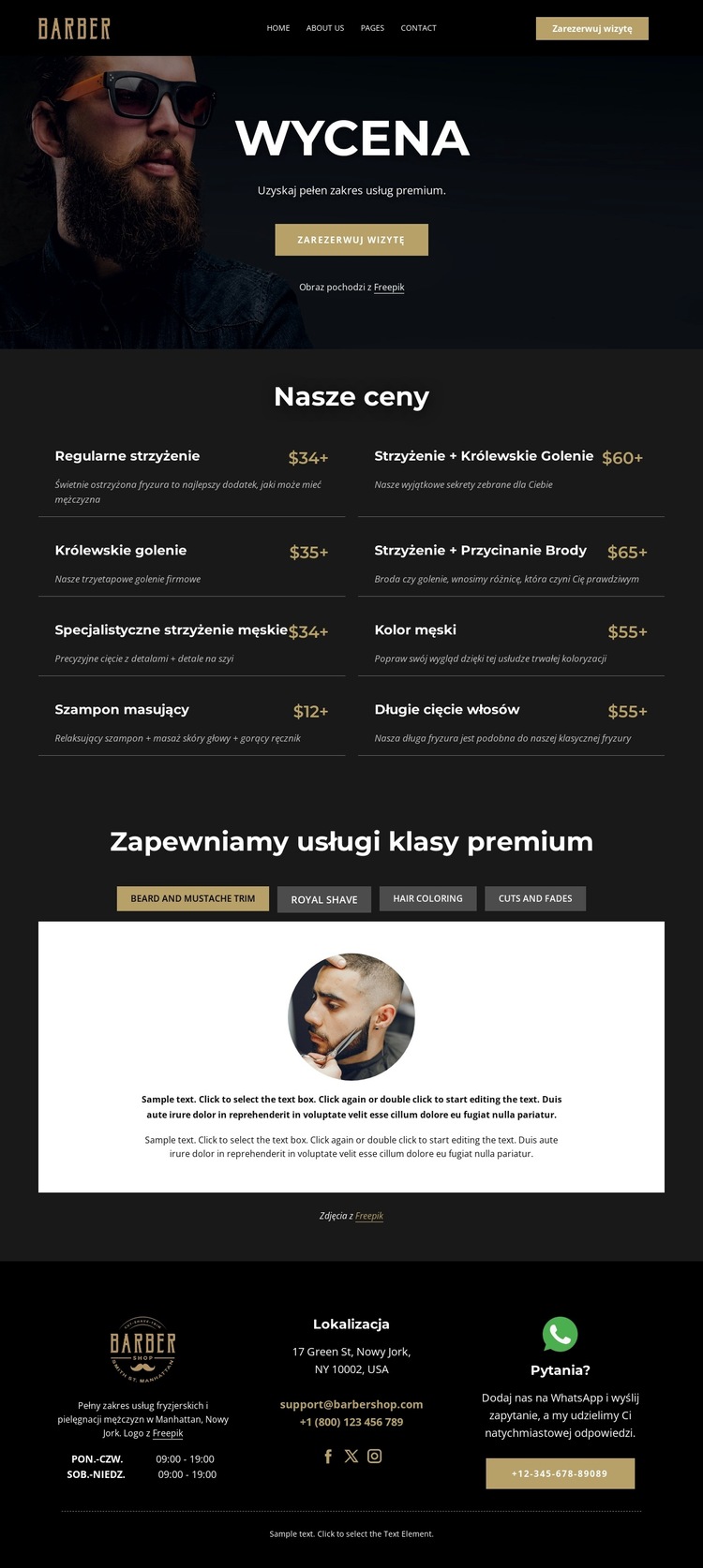 Cennik zakładów fryzjerskich Szablon witryny sieci Web