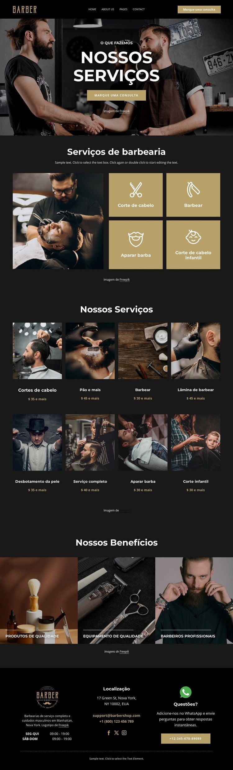 Serviços de barbearia premium Design do site