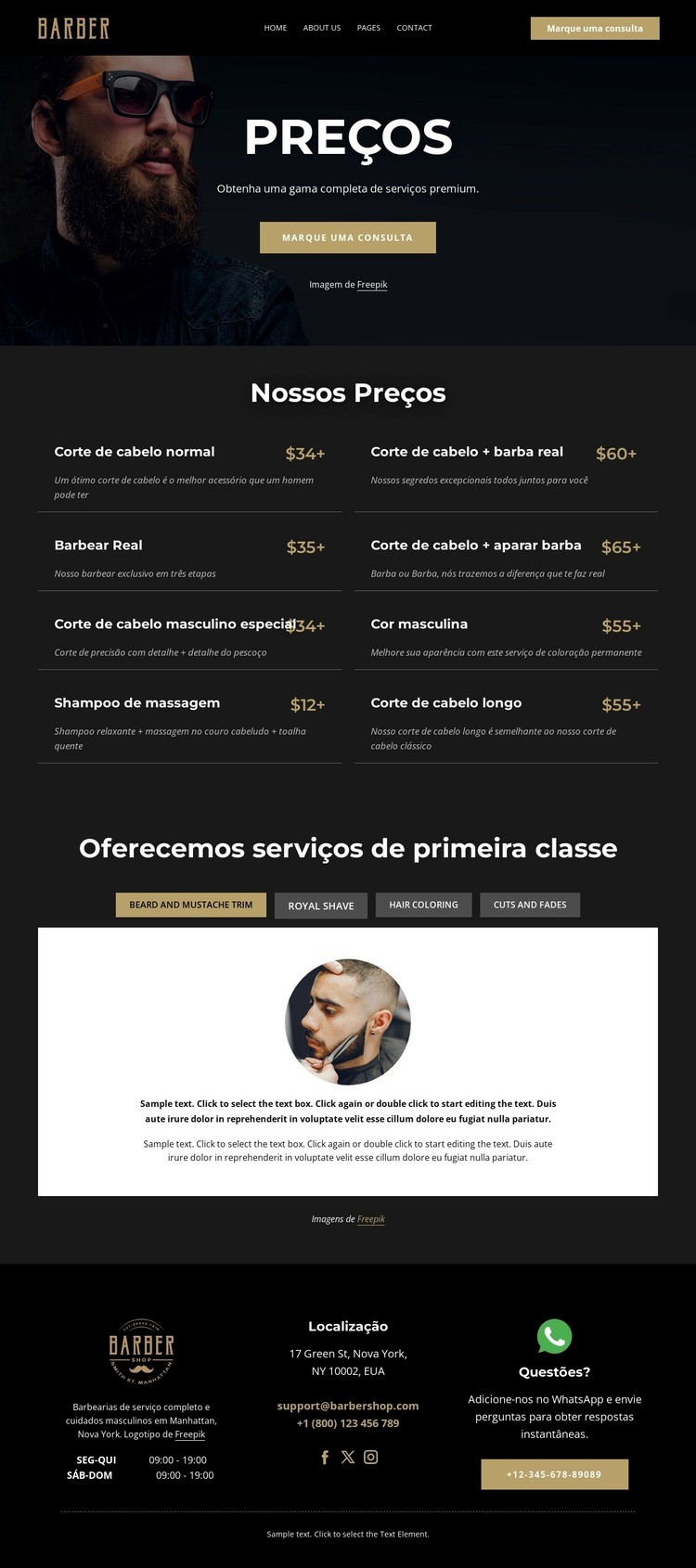 Lista de preços de barbearia Modelo HTML5